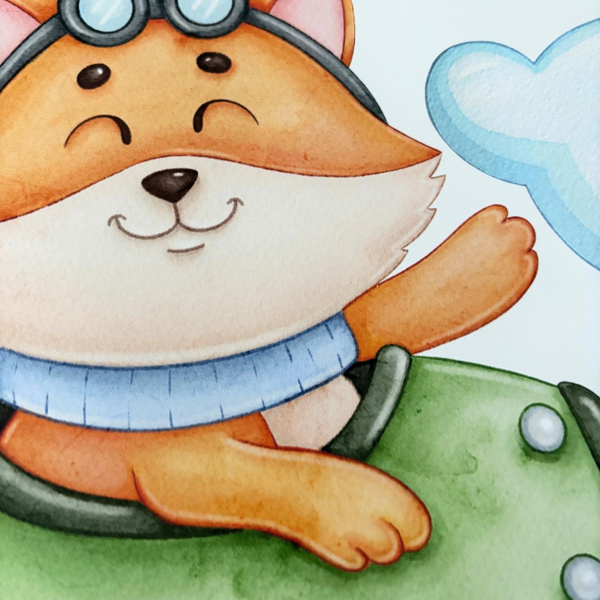 Textilná nálepka na stenu do detskej izby - Zvieratká v lietadlách - detail